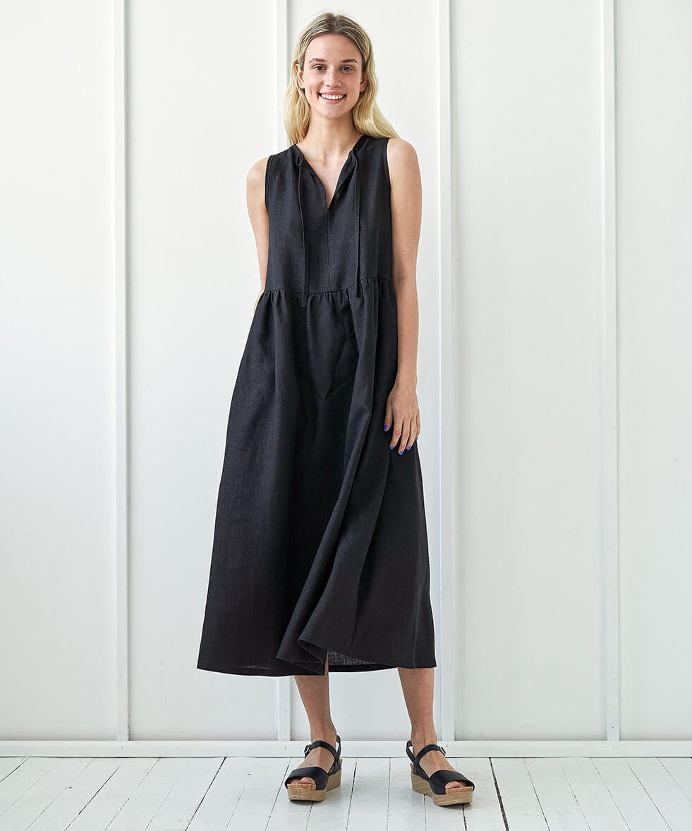 Long linen dress with tie neck detail Aylin