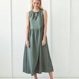 Long linen dress with tie neck detail Aylin