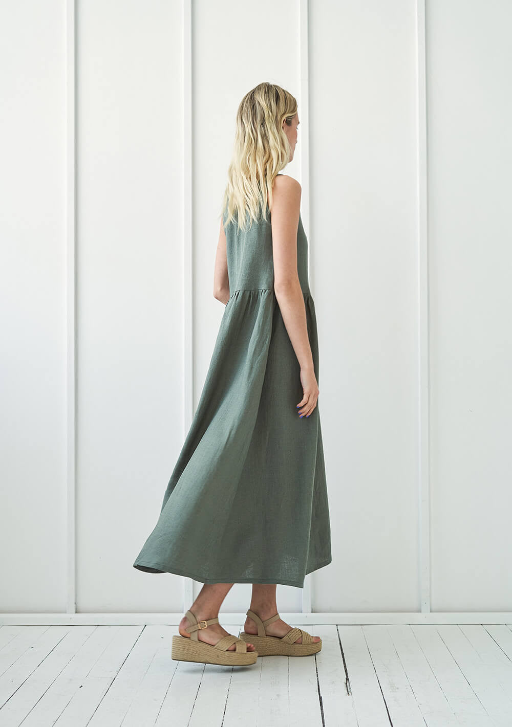 Long linen dress with tie neck detail Aylin