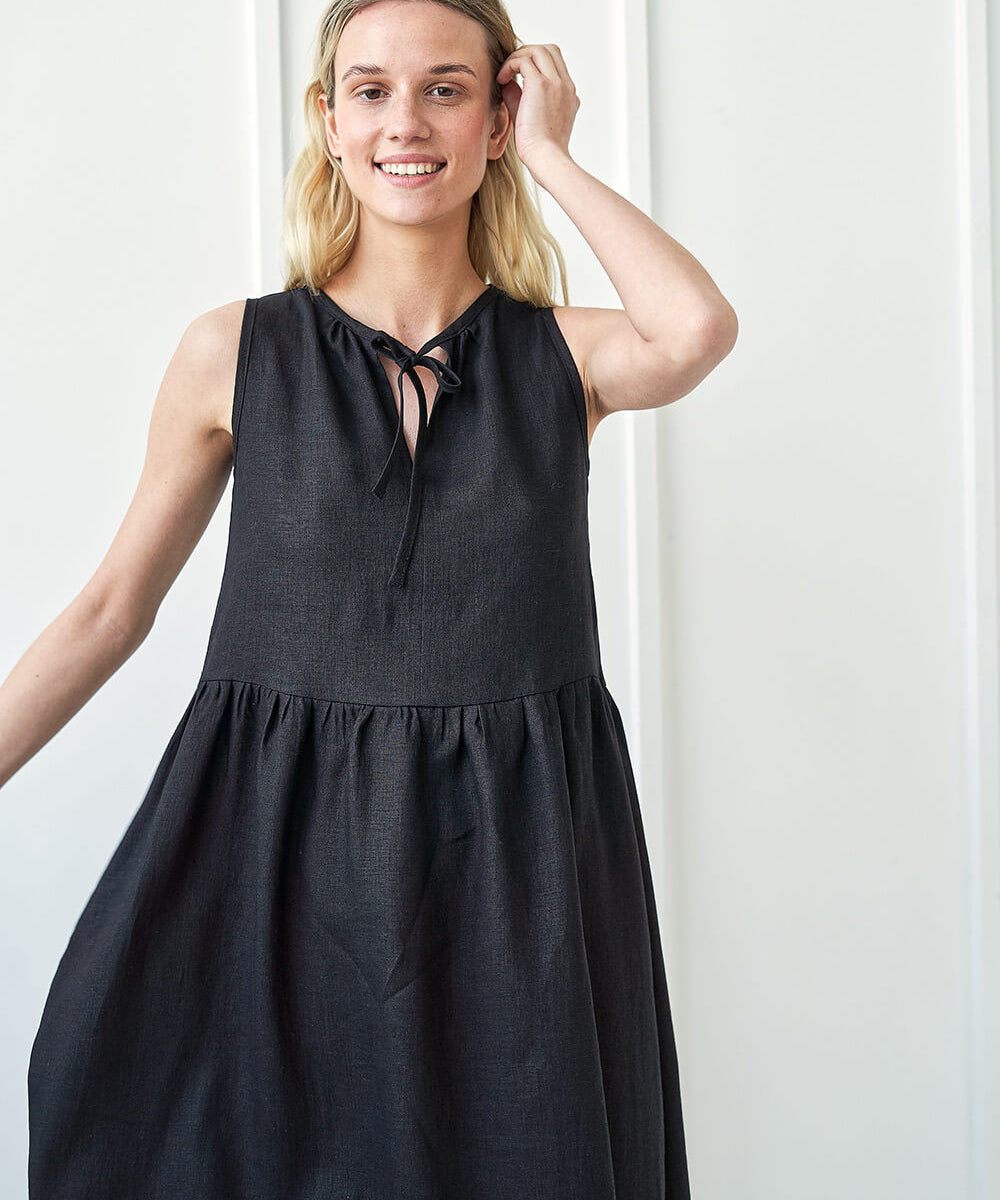 Long linen dress with tie neck detail Aylin