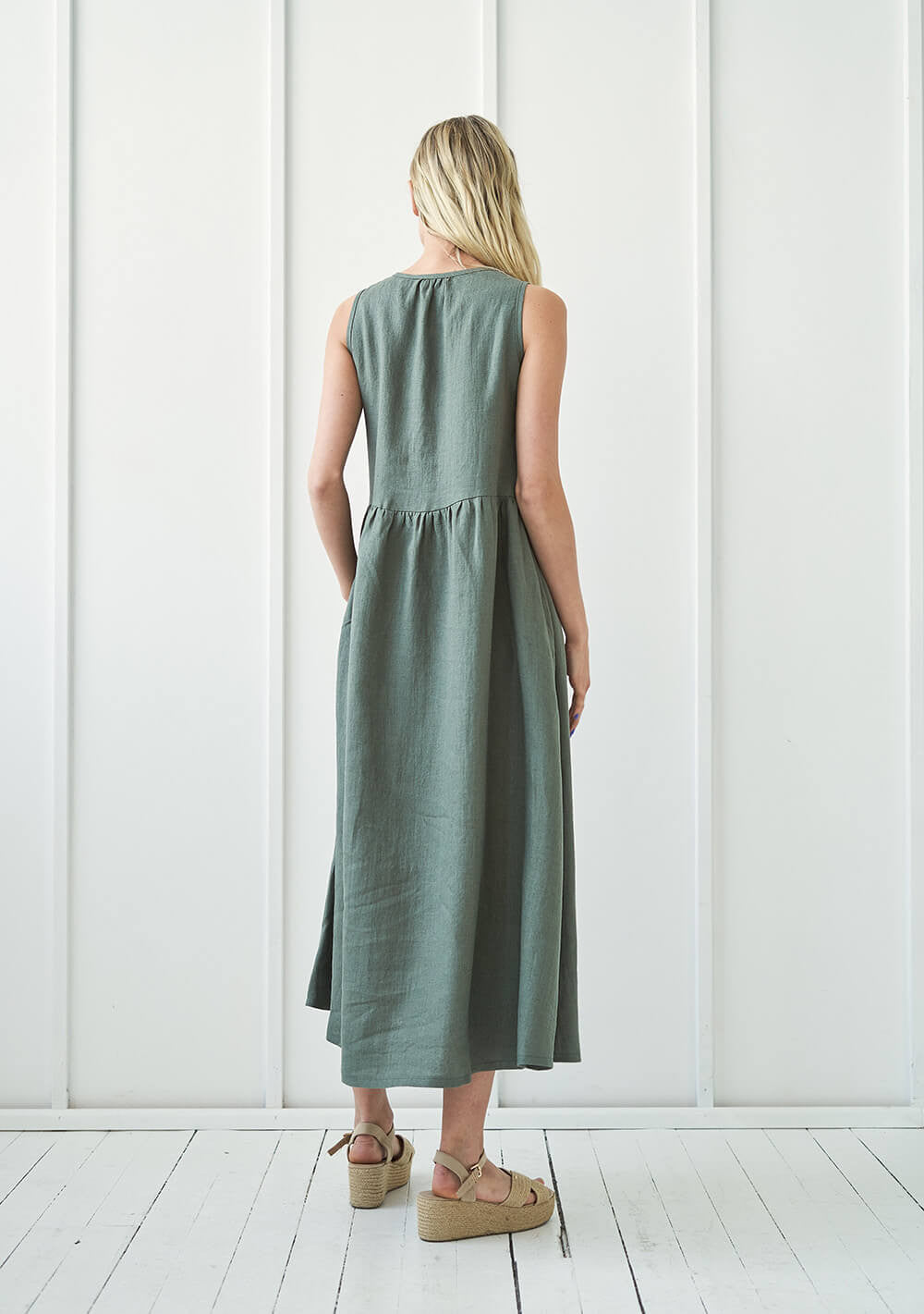 Long linen dress with tie neck detail Aylin
