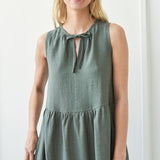 Long linen dress with tie neck detail Aylin