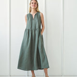 Long linen dress with tie neck detail Aylin