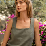 Longline square neck linen top Heidi