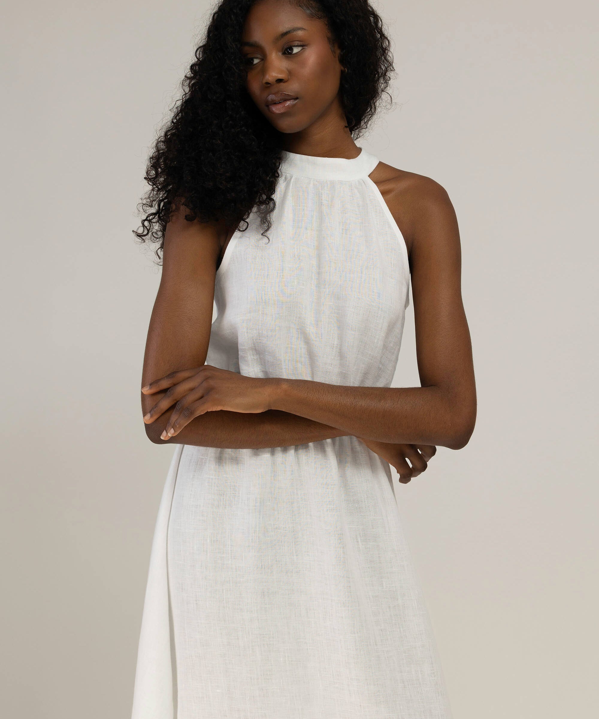Maxi linen high neck dress Alicia in Navy