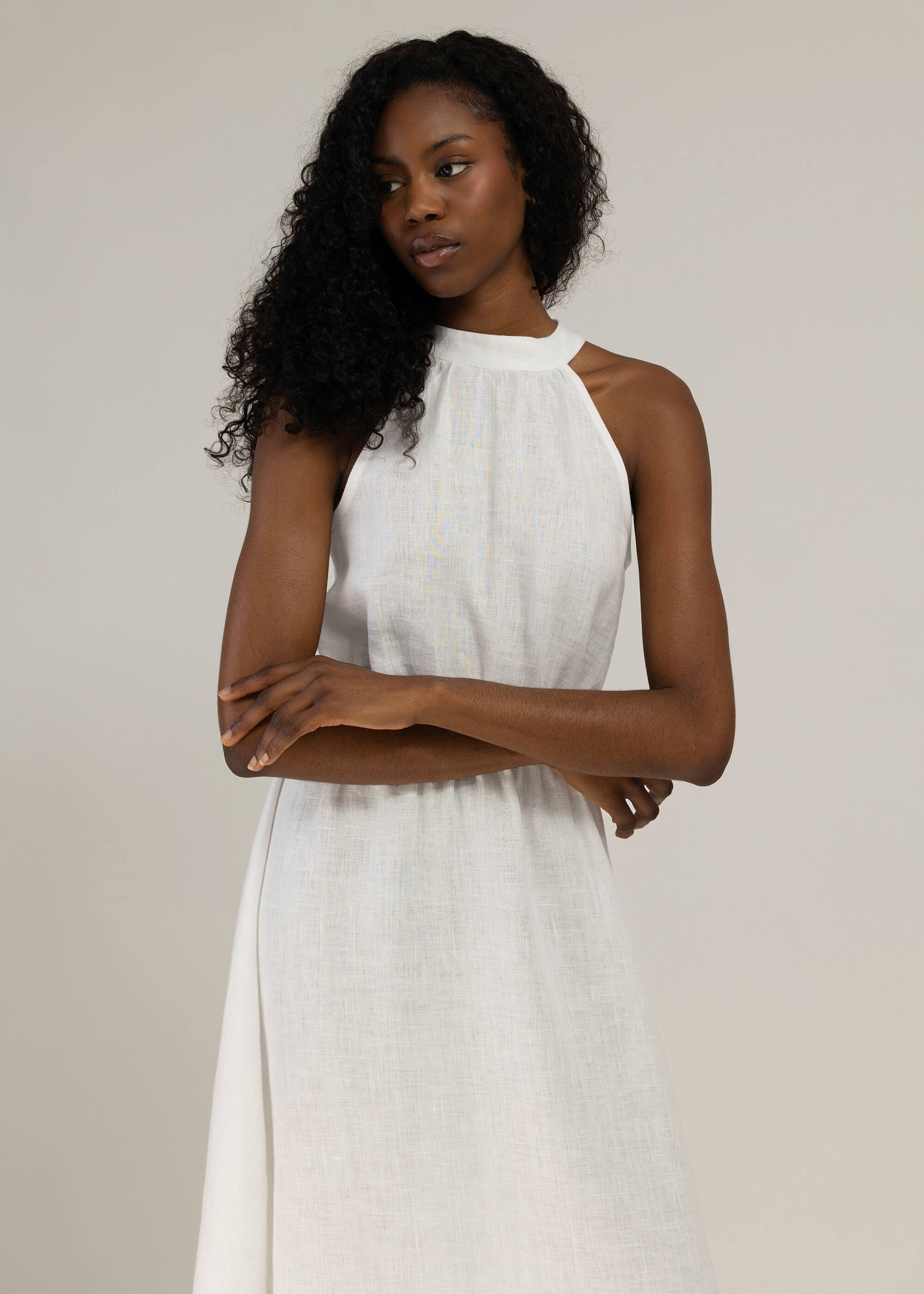 Maxi linen high neck dress Alicia in Navy