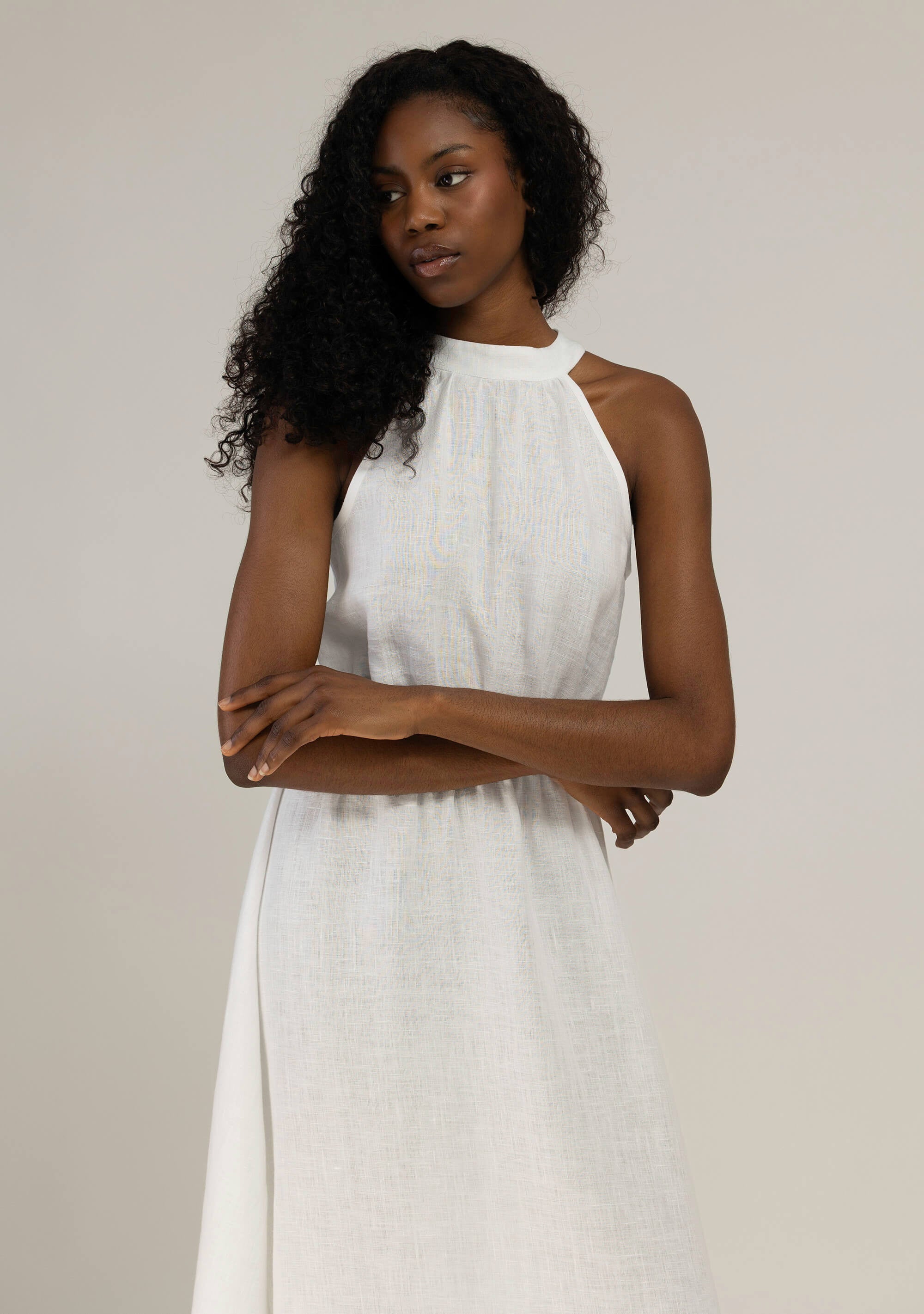 Maxi linen high neck dress Alicia in Navy