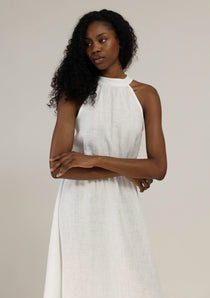 Maxi linen high neck dress Alicia in Navy