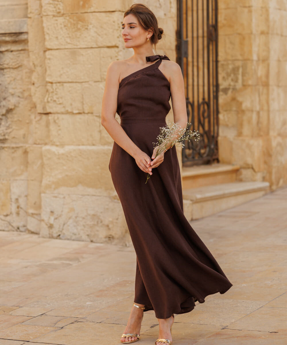One shoulder linen dress Rachel