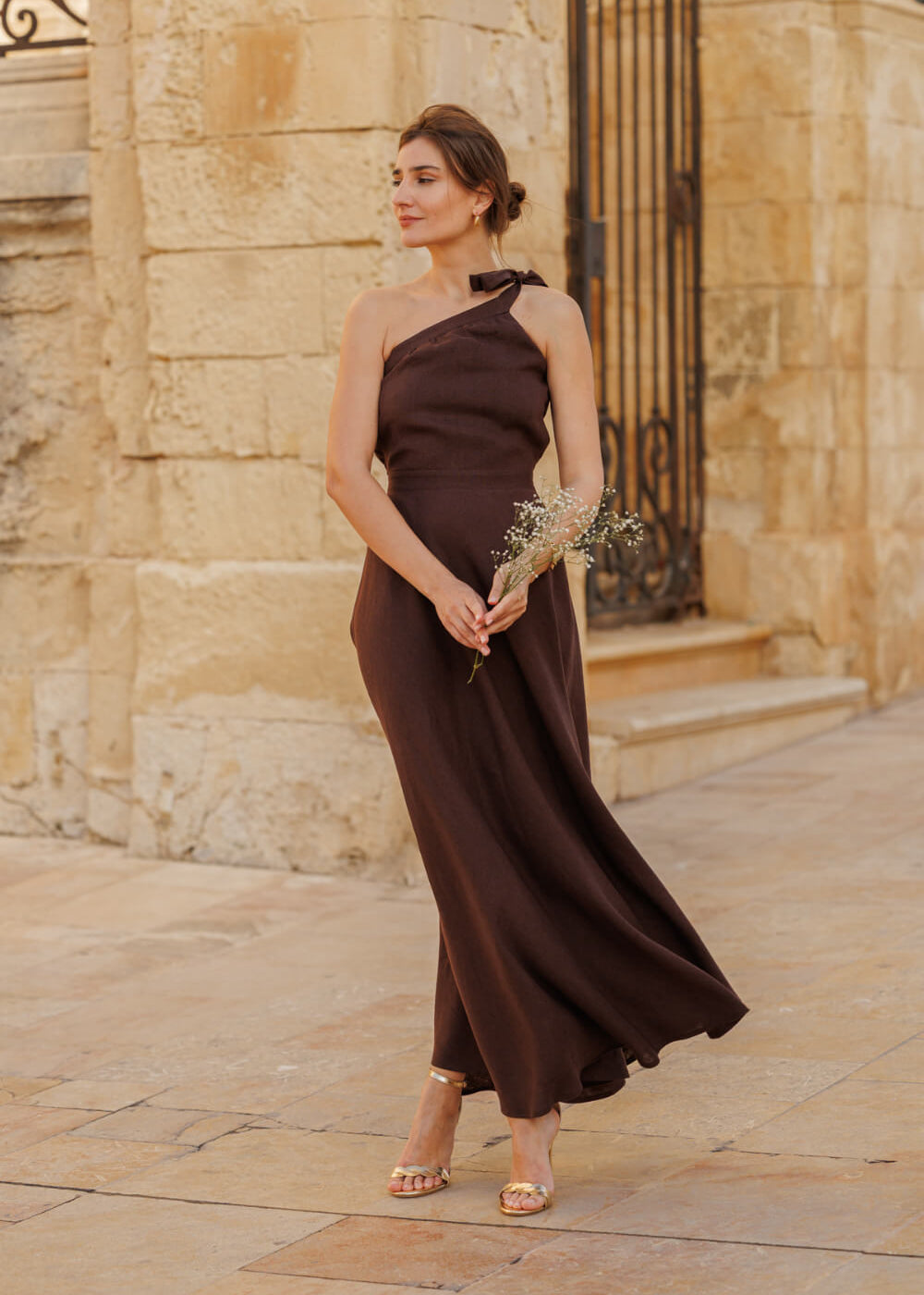 One shoulder linen dress Rachel