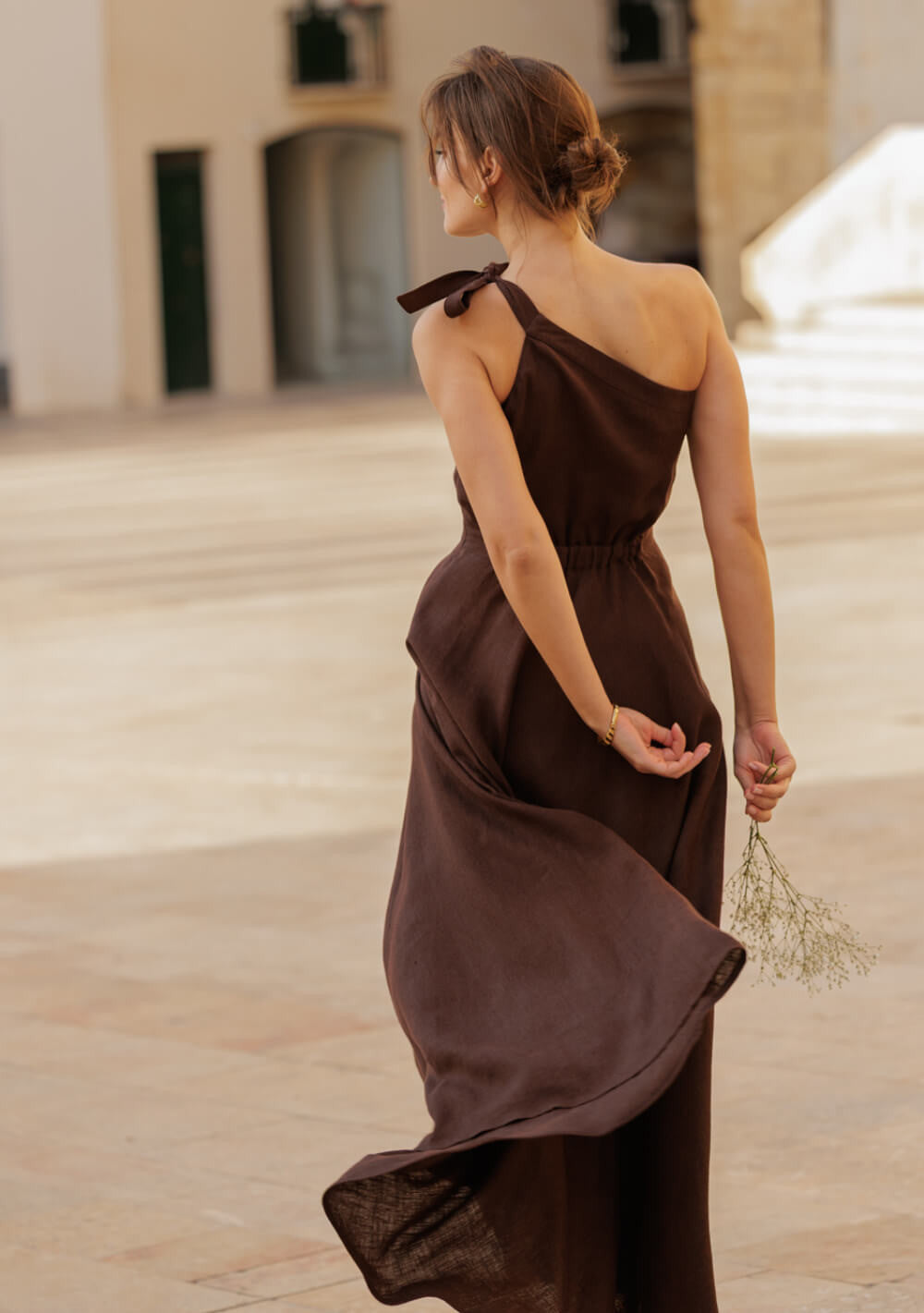 One shoulder linen dress Rachel