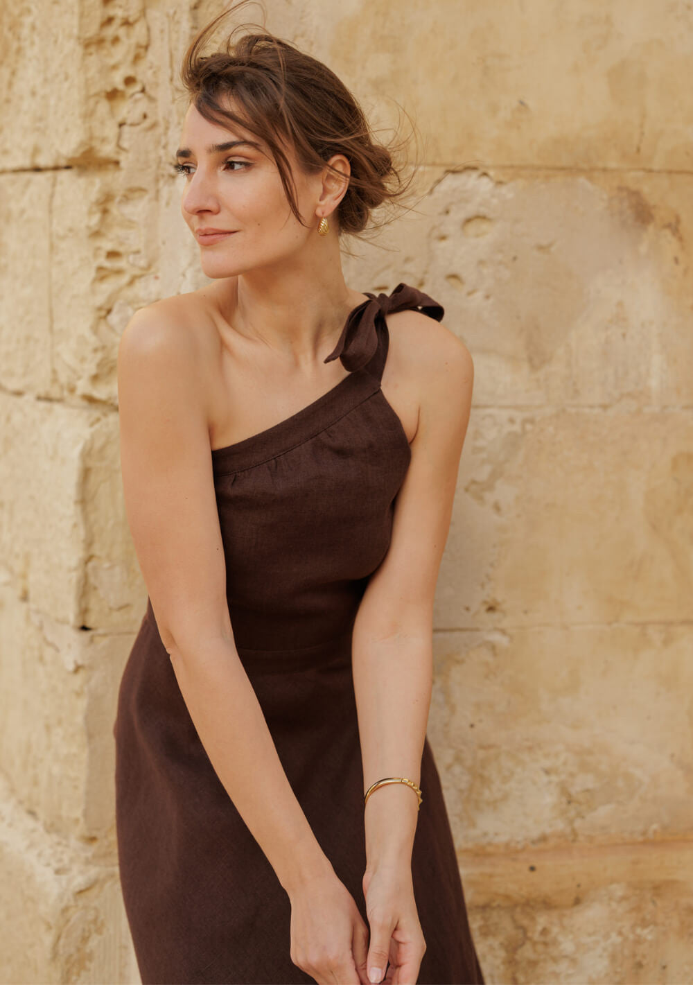 One shoulder linen dress Rachel
