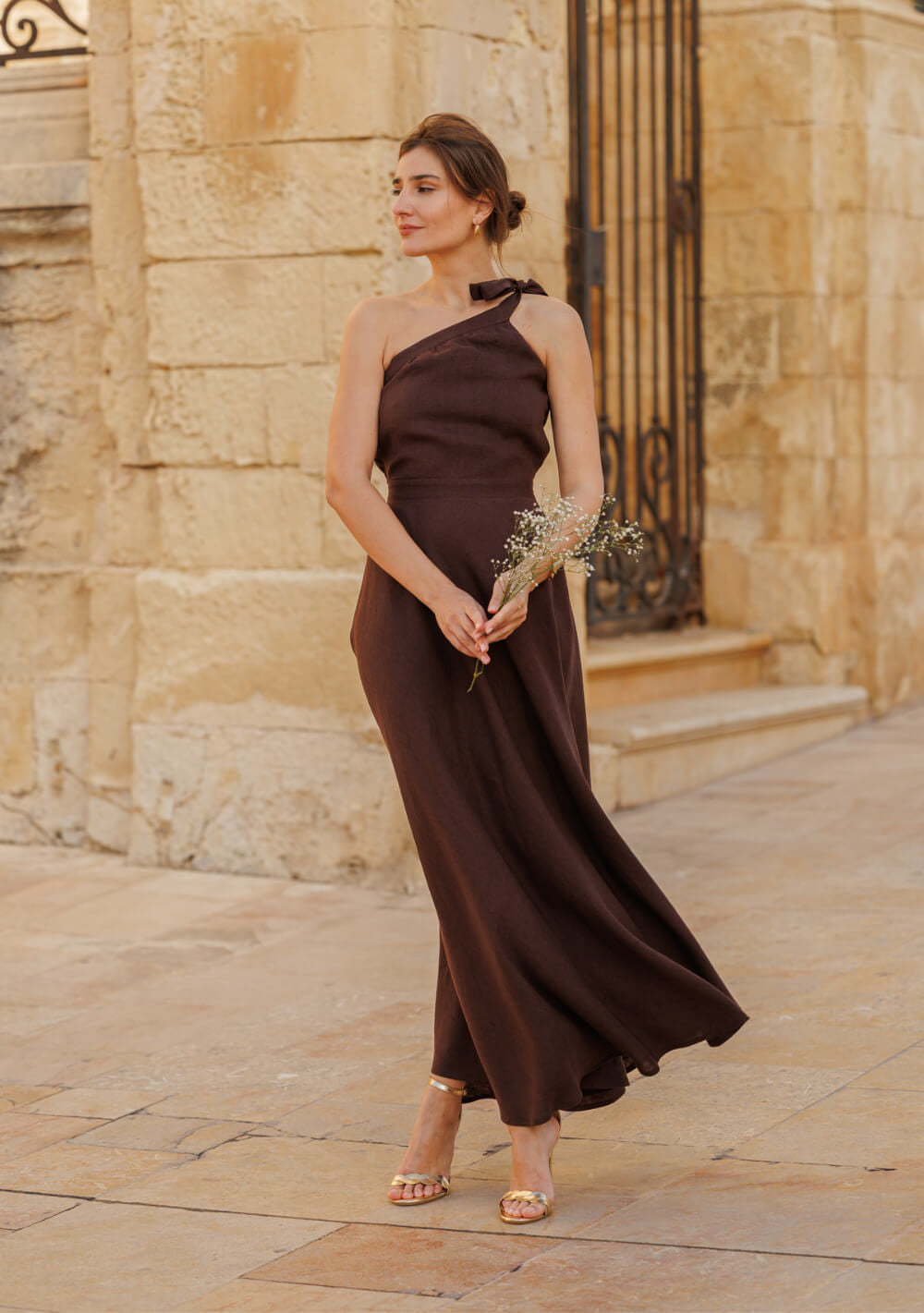 One shoulder linen dress Rachel