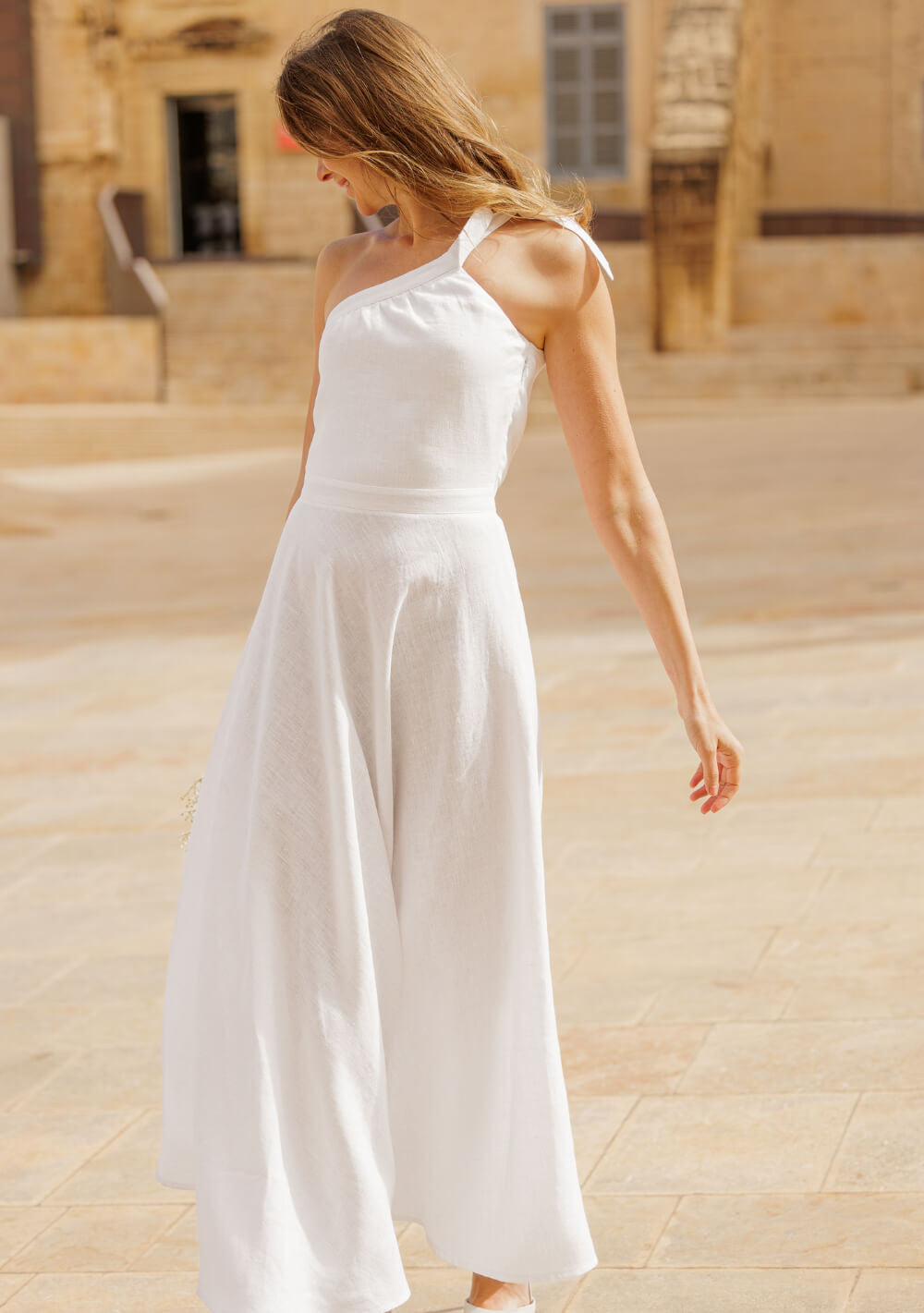One shoulder linen wedding dress Rachel
