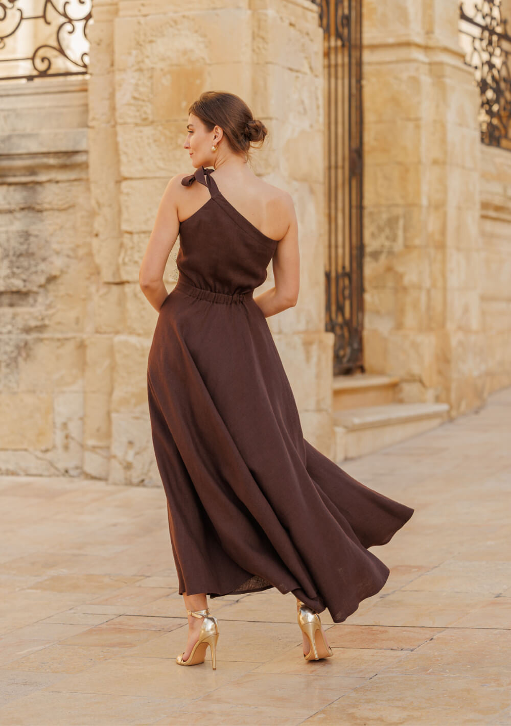 One shoulder linen wedding dress Rachel