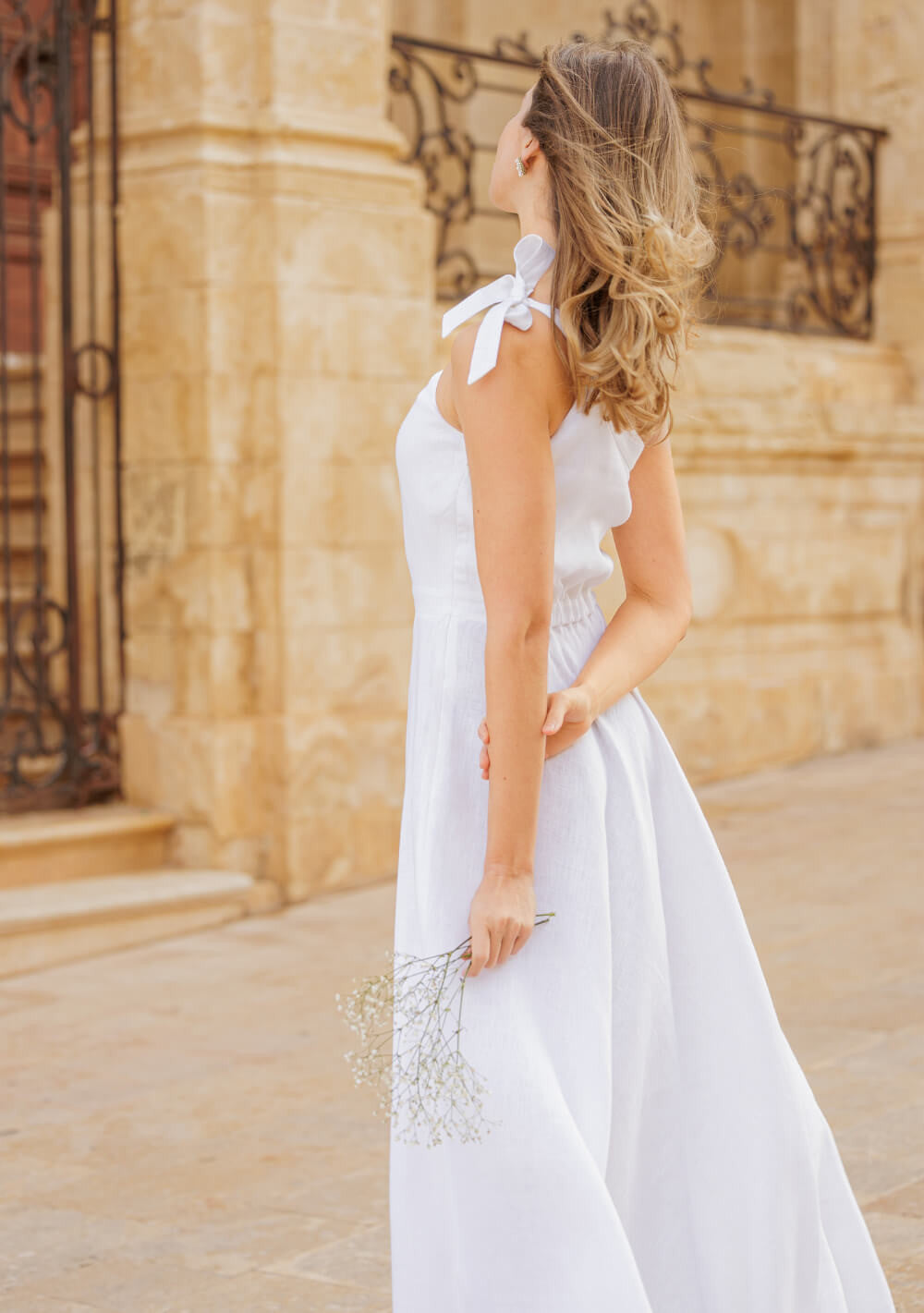 One shoulder linen wedding dress Rachel