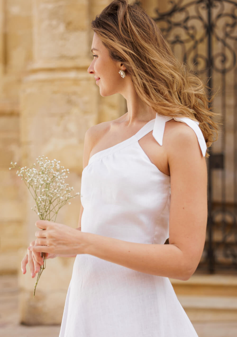 One shoulder linen wedding dress Rachel