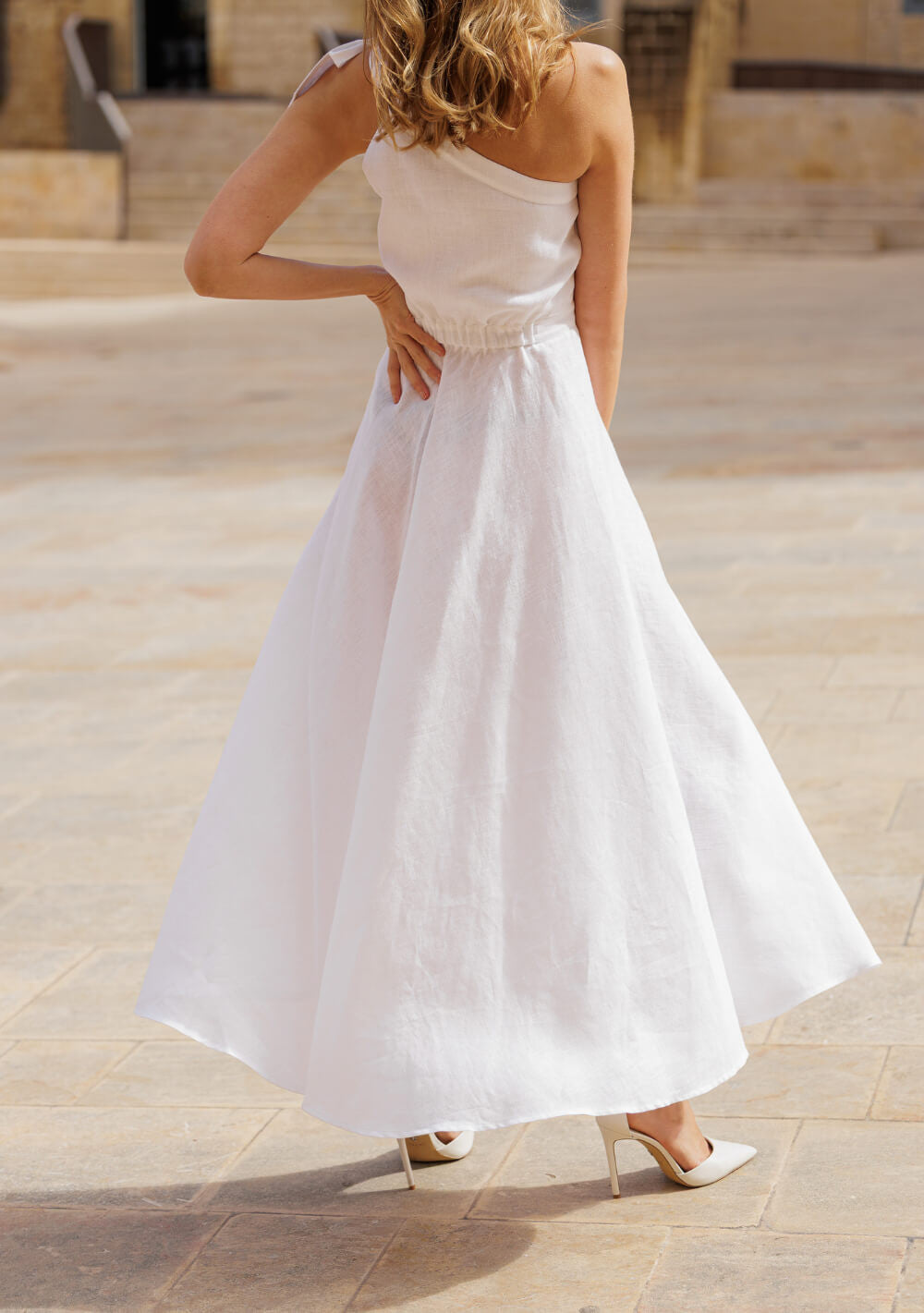 One shoulder linen wedding dress Rachel
