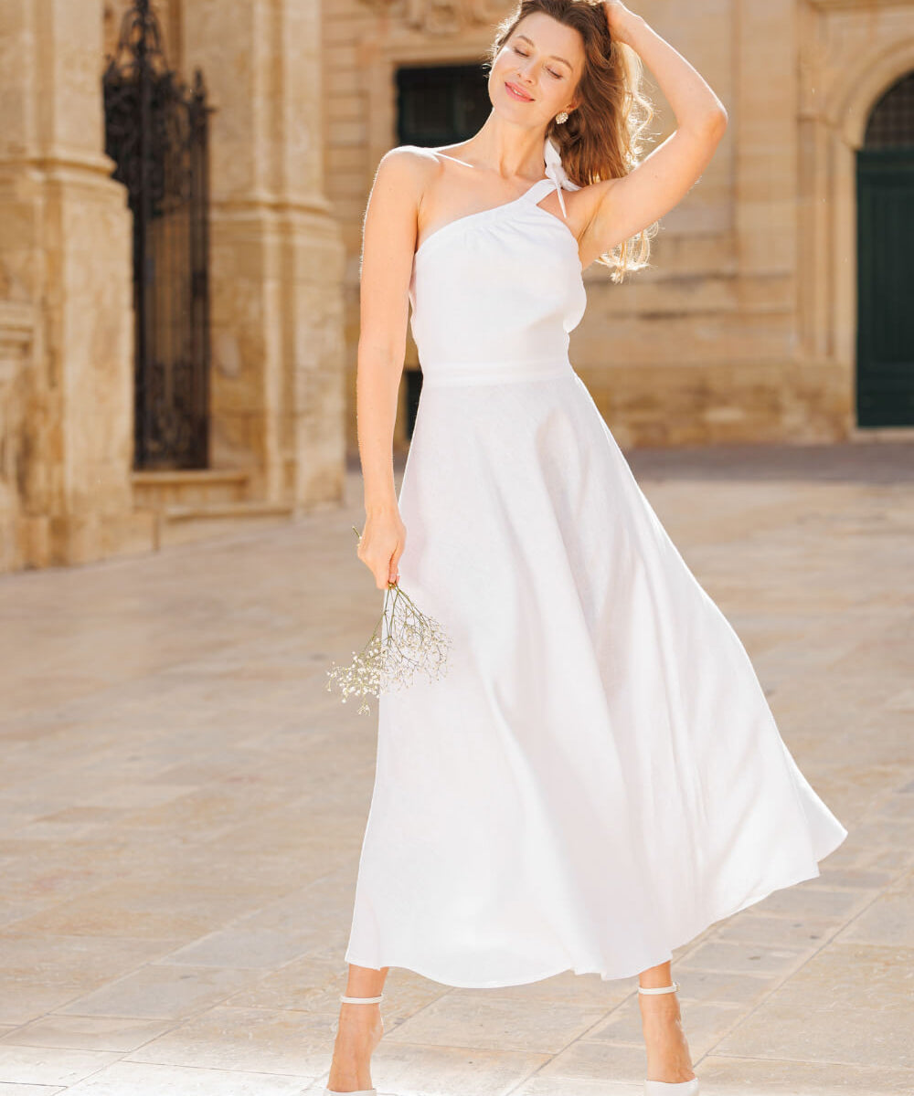 One shoulder linen wedding dress Rachel