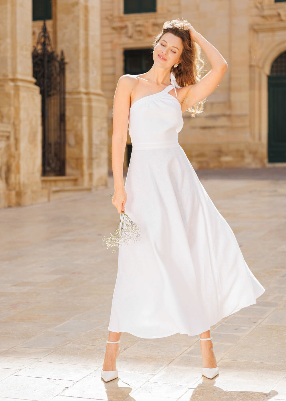 One shoulder linen wedding dress Rachel