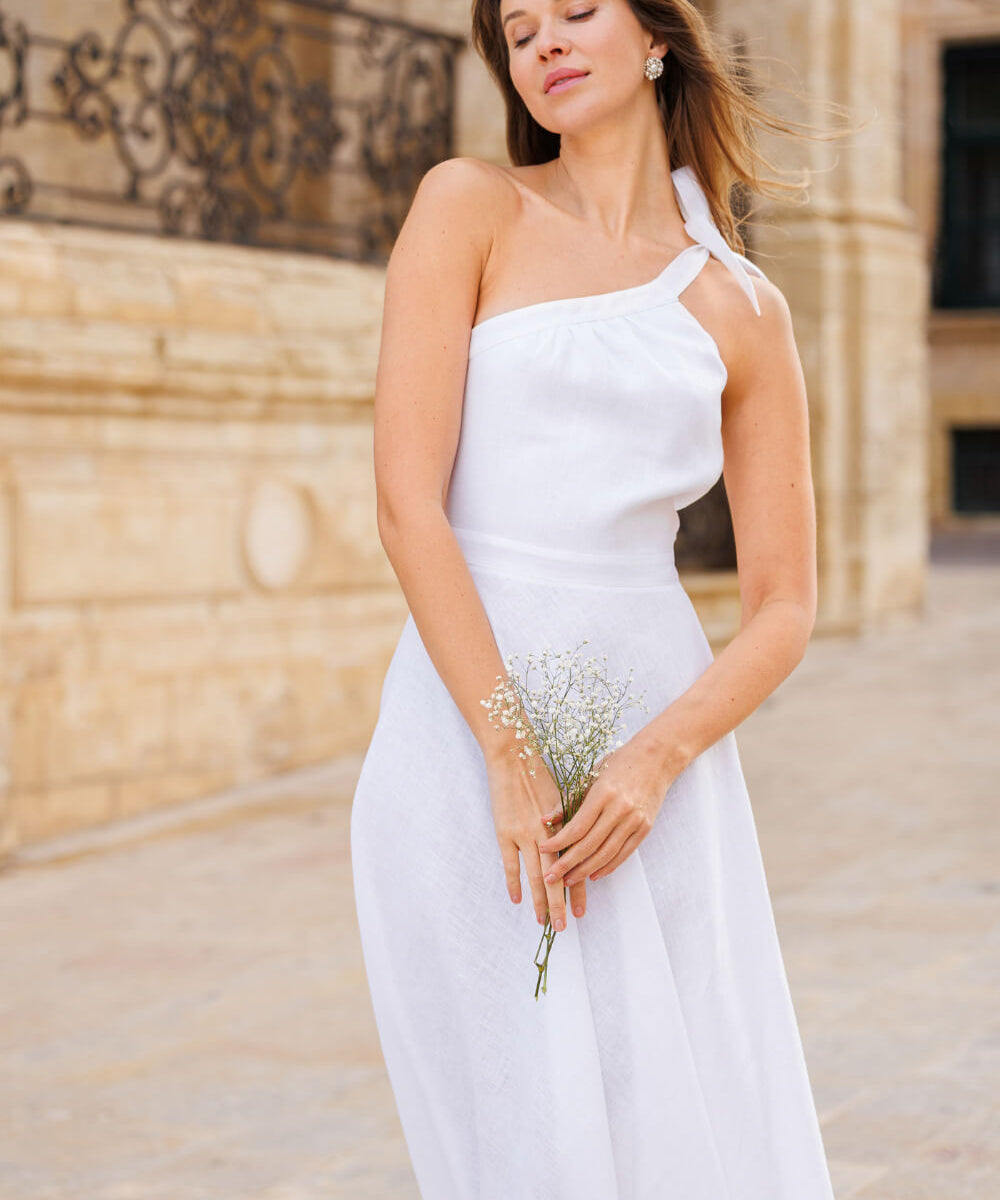One shoulder linen wedding dress Rachel