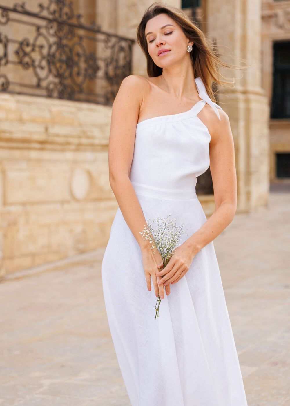 One shoulder linen wedding dress Rachel