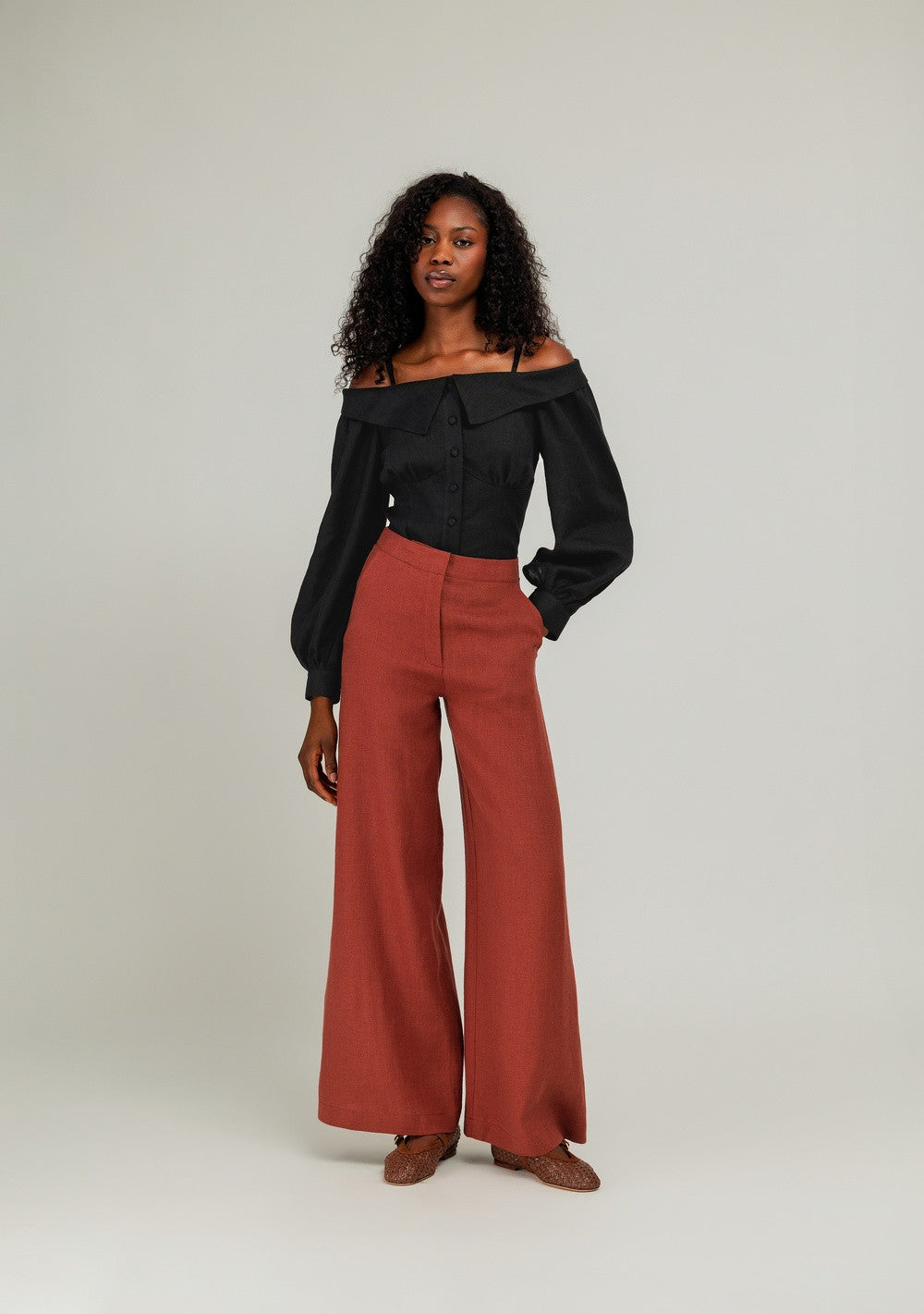 Portrait-collar linen blouse Sylvie