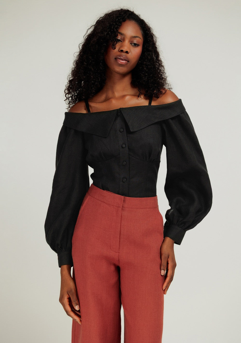 Portrait-collar linen blouse Sylvie