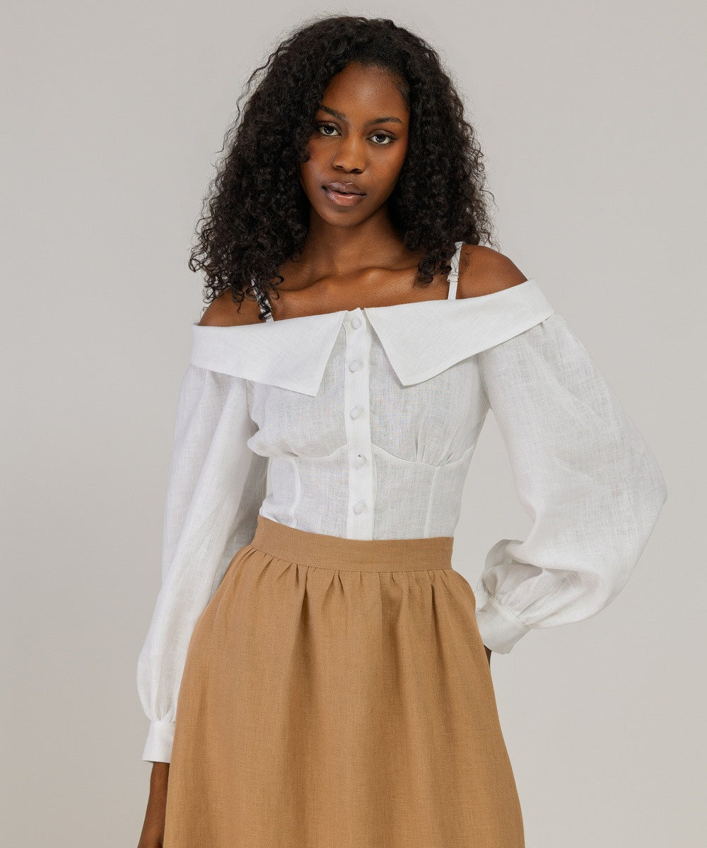 Portrait-collar linen blouse Sylvie