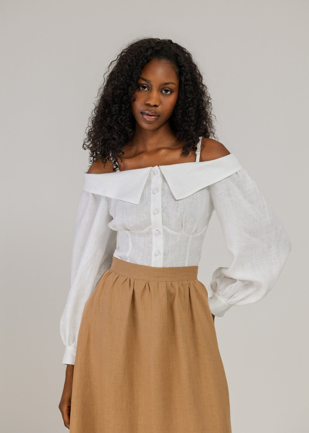 Portrait-collar linen blouse Sylvie