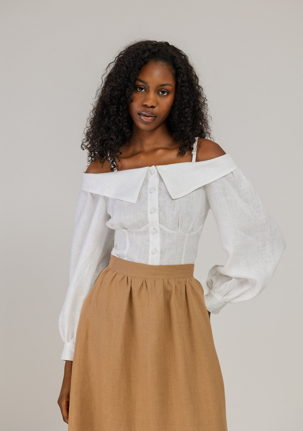 Portrait-collar linen blouse Sylvie