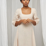 Puff sleeve linen dress Aurora in midi length