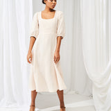 Puff sleeve linen dress Aurora in midi length