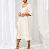Puff sleeve linen dress Aurora in midi length