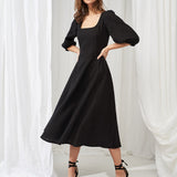 Puff sleeve linen dress Aurora in midi length