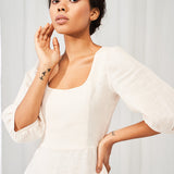 Puff sleeve linen dress Aurora in midi length