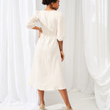 Puff sleeve linen dress Aurora in midi length