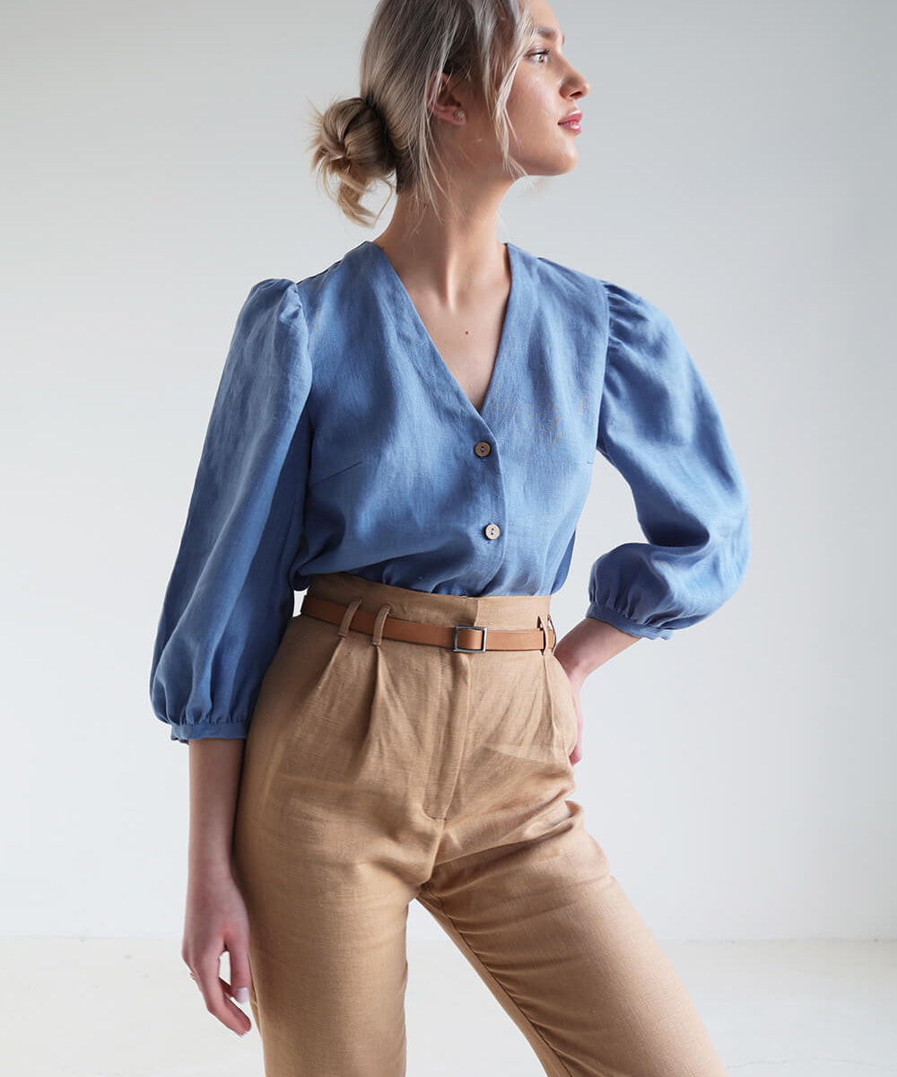 Puff sleeve linen blouse Eloise