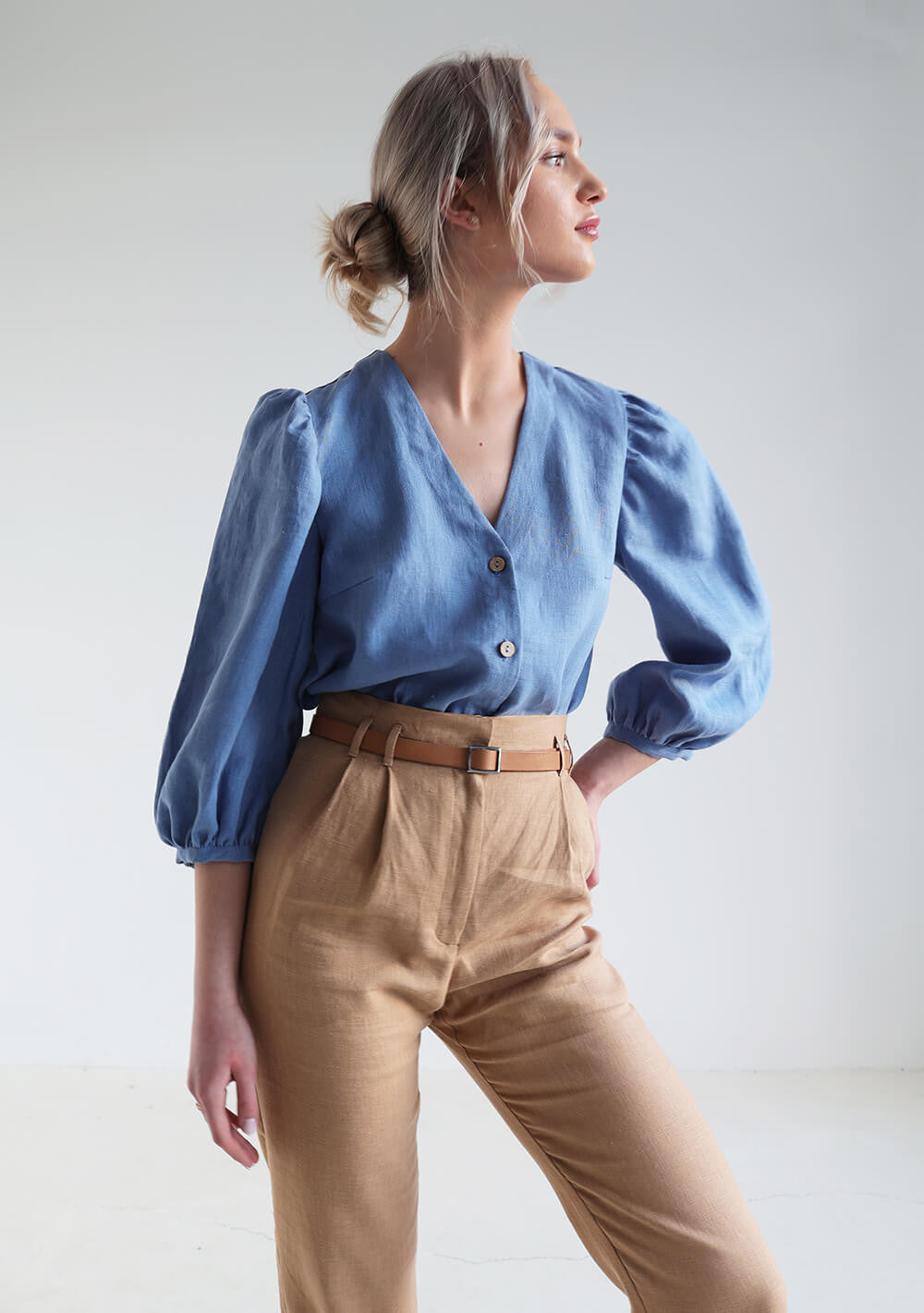 Puff sleeve linen blouse Eloise
