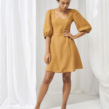 Puff sleeve linen dress Aurora mini length