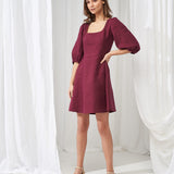 Puff sleeve linen dress Aurora mini length