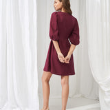 Puff sleeve linen dress Aurora mini length