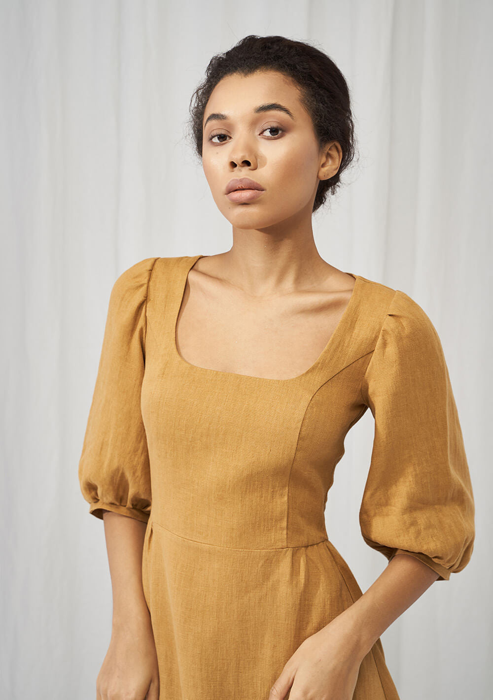 Puff sleeve linen dress Aurora mini length