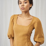 Puff sleeve linen dress Aurora mini length