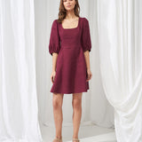 Puff sleeve linen dress Aurora mini length