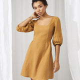 Puff sleeve linen dress Aurora mini length