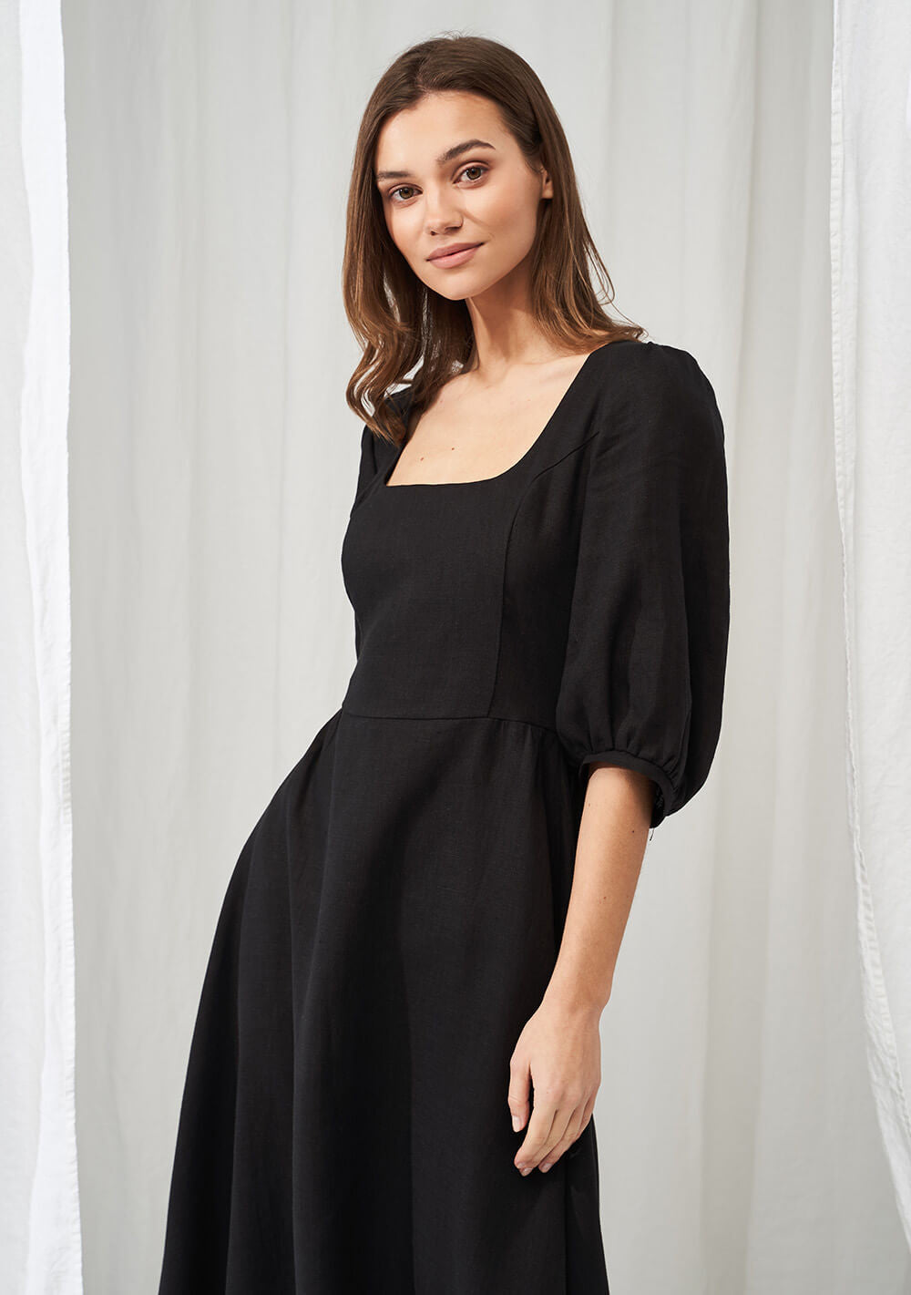Puff sleeve linen dress Aurora