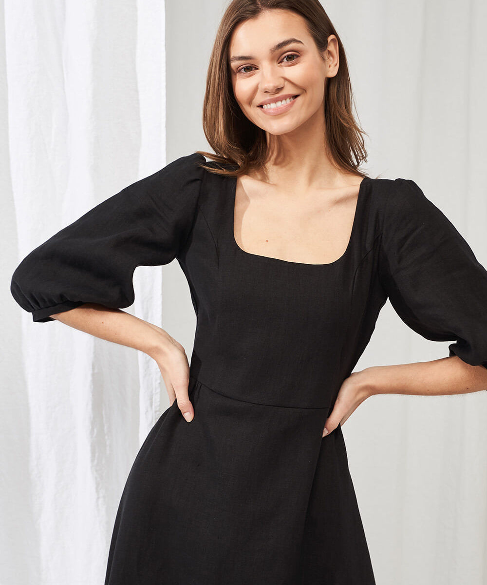Puff sleeve linen dress Aurora