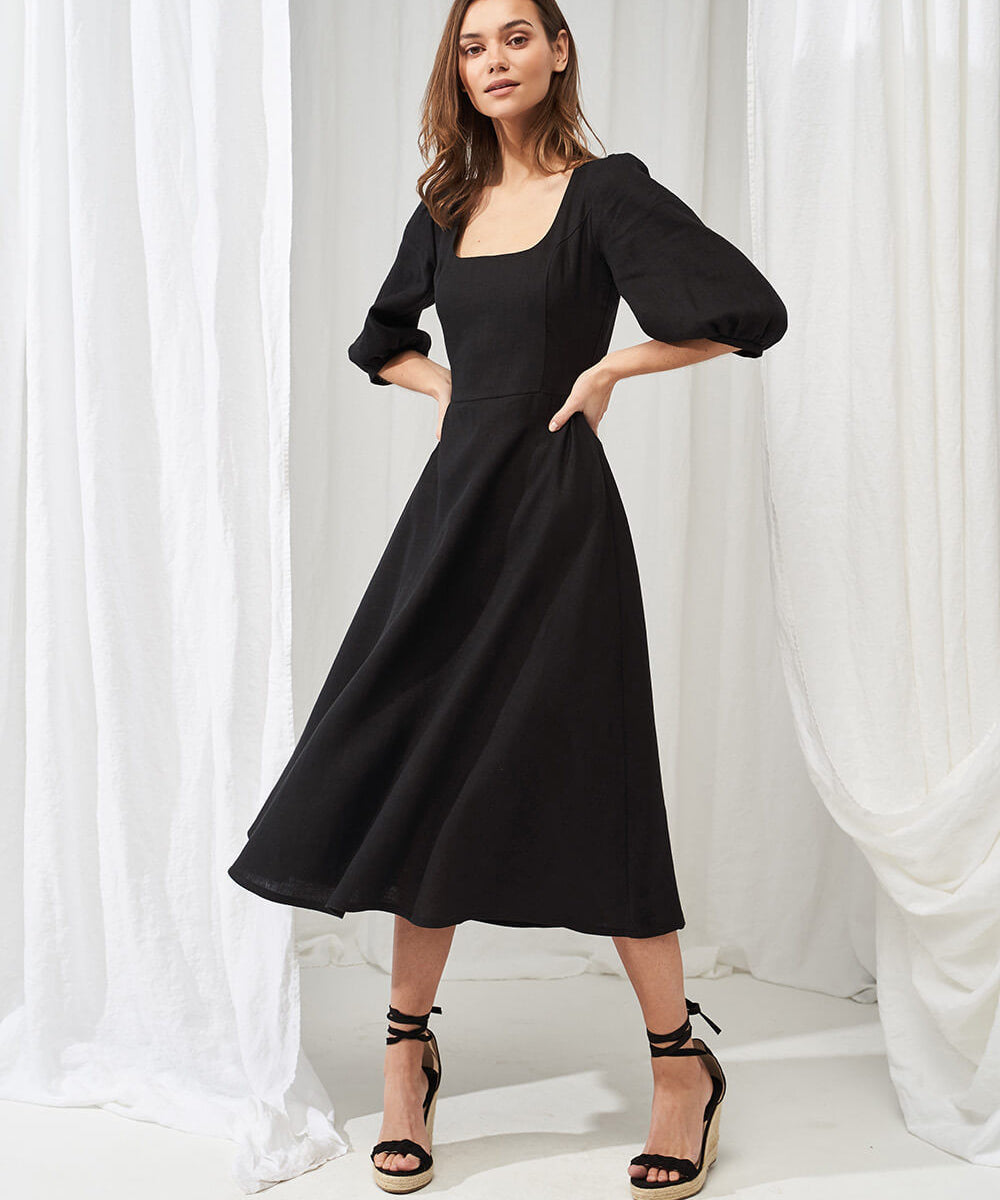 Puff sleeve linen dress Aurora