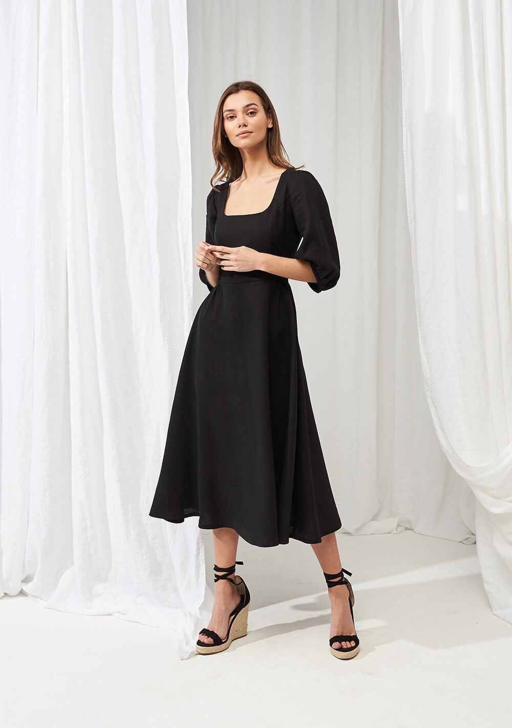 Puff sleeve linen dress Aurora